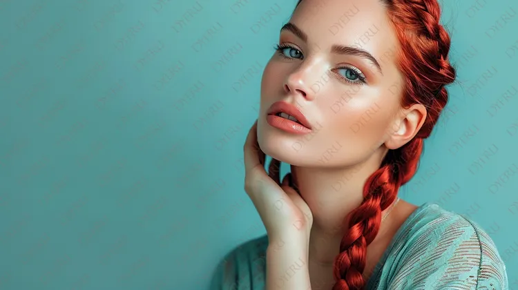 สาวผมแดงสวยในชุดสีฟ้า: ความงามและความมั่นใจในสไตล์โมเดิร์น