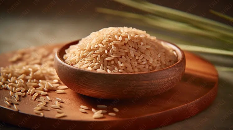 ข้าวกล้องธรรมชาติในชามไม้บนพื้นผิวไม้