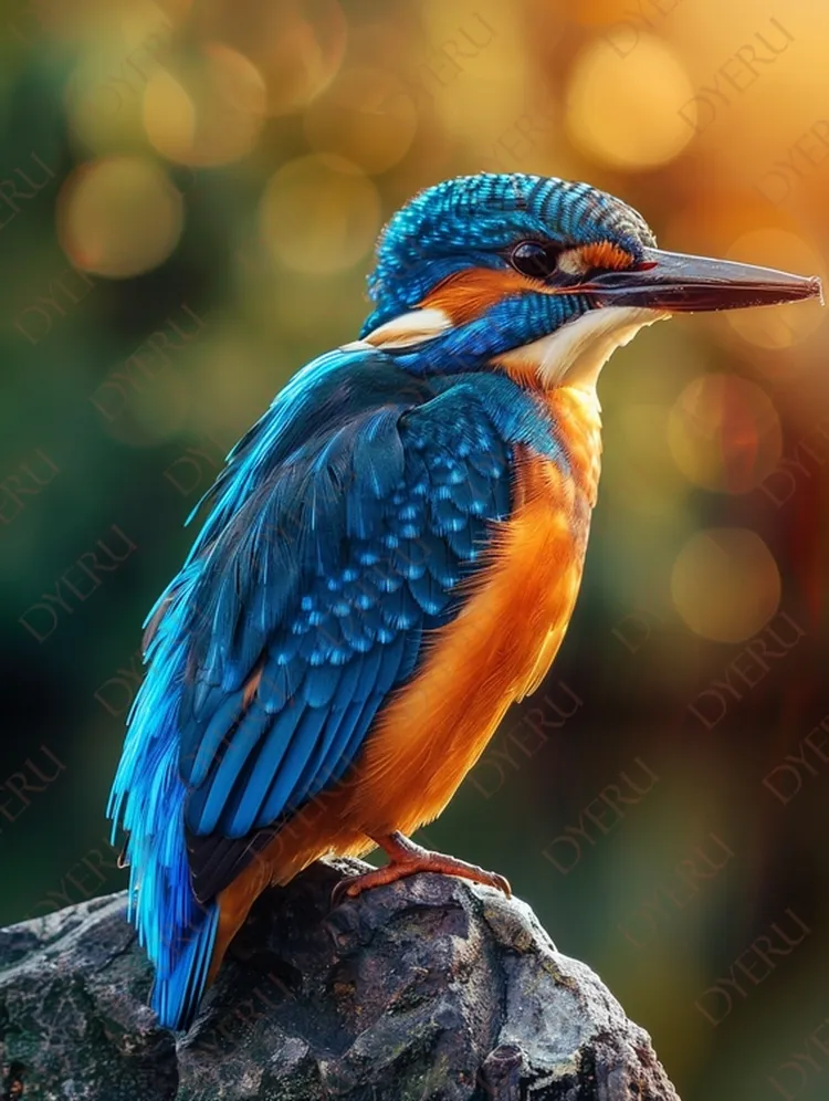 นกเข็มทองสวยงามนั่งบนก้อนหินในแสงอาทิตย์ยามเย็น