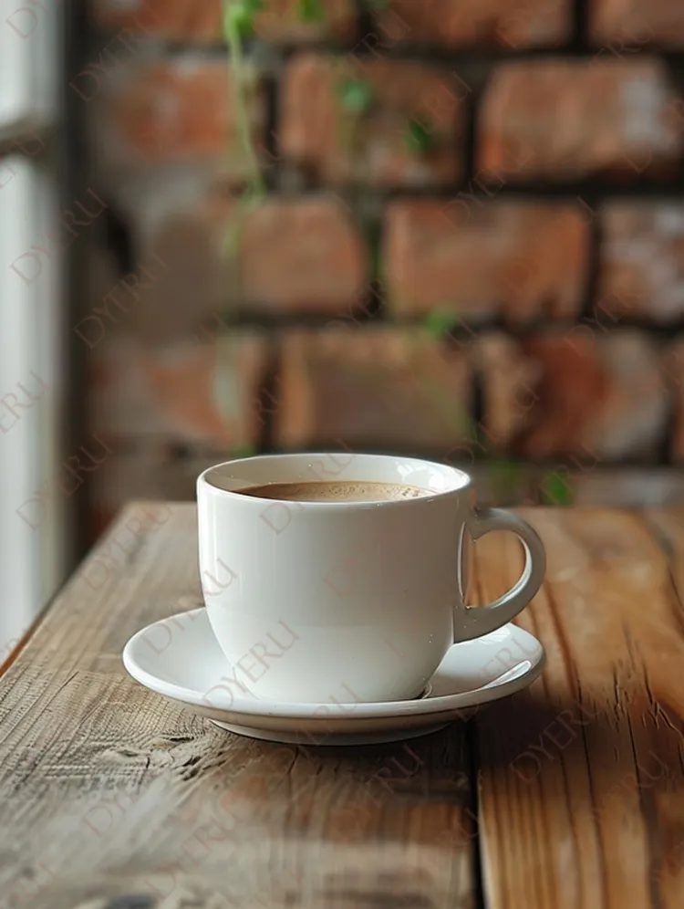 ถ้วยกาแฟร้อนบนโต๊ะไม้ในบรรยากาศอบอุ่น